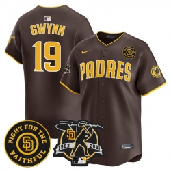 Men San Diego Padres 19 Tony Gwynn Brown Tony Gwynn  26 Faithful Patch Limited Stitched Baseball Jersey