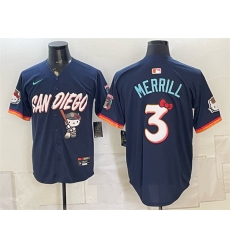 Men San Diego Padres X Hello Kitty  3 Jackson Merrill Obsidian 2026 City Connect Stadium Stitched Baseball Jersey