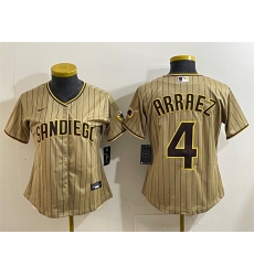 Women San Diego Padres 4 Luis Arraez Tan Stitched Baseball Jersey  Women San Diego Padres 4 Luis Arraez Tan Stitched Baseball Jersey
