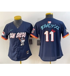 Women San Diego Padres X Hello Kitty  11 %E3%83%80%E3%83%AB%E3%83%93%E3%83%83%E3%82%B7%E3%83%A5 Obsidian 2026 City Connect Stadium Stitched Baseball Jersey
