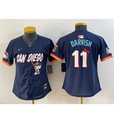 Women San Diego Padres X Hello Kitty  11 Yu Darvish Obsidian 2026 City Connect Stadium Stitched Baseball Jersey Run Small 