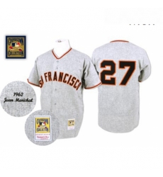 Mens Mitchell and Ness 1962 San Francisco Giants 27 Juan Marichal Replica Grey Throwback MLB Jersey