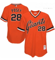 Mens Mitchell and Ness San Francisco Giants 28 Buster Posey Authentic Orange Throwback MLB Jersey