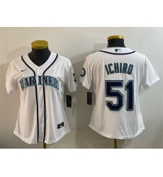 Women Seattle Mariners 51 Ichiro Suzuki White Cool Base Stitched Baseball Jersey 