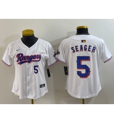 Women Texas Rangers 5 Corey Seager White Gold Stitched Baseball Jersey 6