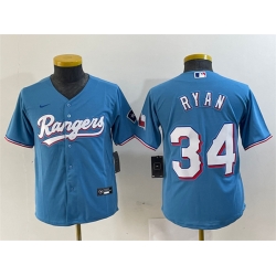 Youth Texas Rangers 34 Nolan Ryan Blue With Patch Stitched Baseball Jersey