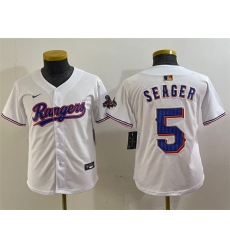 Youth Texas Rangers 5 Corey Seager White Gold Stitched Baseball Jersey