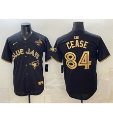 Men Toronto Blue Jays  84 Dylan Cease Black Gold 2025 American League Champions Limited Stitched Baseball Jersey