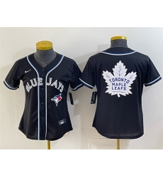 Women Toronto Blue Jays   Leafs With White Leafs Logo 2026 Fashion Replica Black Out Stitched Baseball Jersey  