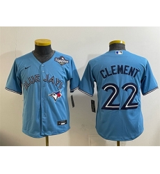 Youth Toronto Blue Jays 22 Ernie Clement Blue 2025 World Series Cool Base Stitched Baseball Jersey Youth Toronto Blue Jays 22 Ernie Clement Blue 2025 World Series Cool Base Stitched Baseball Jersey