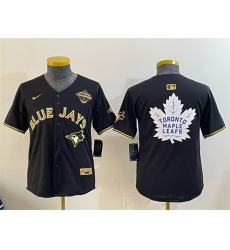 Youth Toronto Blue Jays  26 Leafs Black Gold 2025 American League Champions With White Leafs Logo Limited Stitched Baseball Jersey