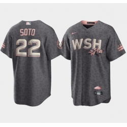 Men Washington Nationals 22 Juan Soto 2022 Grey City Connect Cherry Blossom Cool Base Stitched jersey