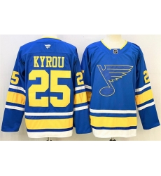 Men St  Louis Blues 25 Jordan Kyrou Blue 2025 Stitched Hockey Jersey