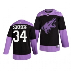 Coyotes 34 Carl Soderberg Black Purple Hockey Fights Cancer Adidas Jersey