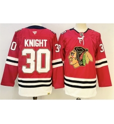 Men Chicago Blackhawks 30 Spencer Knight Red 2025 Home 100th Anniversary Stitched Hockey Jersey Men Chicago Blackhawks 30 Spencer Knight Red 2025 Home 100th Anniversary Stitched Hockey Jersey