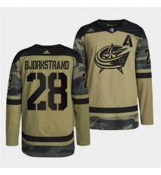 Men Columbus Blue Jackets 28 Oliver Bjorkstrand 2022 Camo Military Appreciation Night Stitched jersey