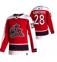 Men Columbus Blue Jackets 28 Oliver Bjorkstrand Red Adidas 2020 21 Reverse Retro Alternate NHL Jersey