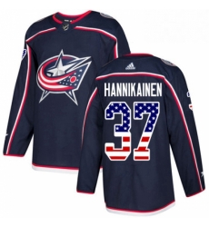 Mens Adidas Columbus Blue Jackets 37 Markus Hannikainen Authentic Navy Blue USA Flag Fashion NHL Jersey 