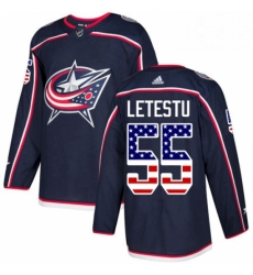 Mens Adidas Columbus Blue Jackets 55 Mark Letestu Authentic Navy Blue USA Flag Fashion NHL Jersey 