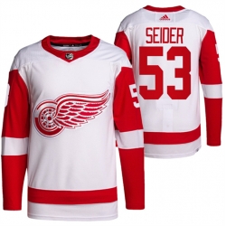 Men Detroit Red Wings 53 Moritz Seider White Stitched Jersey