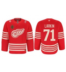 Men Detroit Red Wings 71 Dylan Larkin Red 2025 Centennial Premium With 100 and P Patch And C Patch Stitched Hockey Jersey