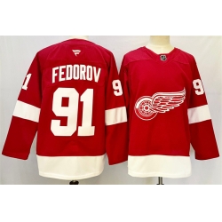 Men Detroit Red Wings 91 Sergei Fedorov Red 2024 25 Home Stitched Jersey