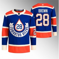 Men Edmonton Oilers 28 Connor Brown 2023 Royal Heritage Classic Primegreen Stitched Jersey