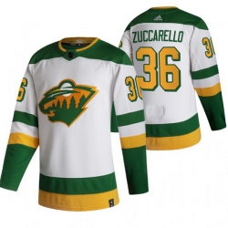 Men Minnesota Wild 36 Mats Zuccarello White Adidas 2020 21 Reverse Retro Alternate NHL Jersey