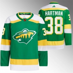 Men Minnesota Wild 38 Ryan Hartman Green 2022 23 Reverse Retro Stitched Jersey