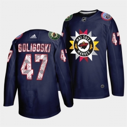 Men Minnesota Wild 47 Alex Goligoski 2021 22 Navy Native American Heritage Day Stitched Jersey