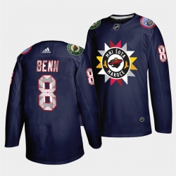 Men Minnesota Wild 8 Jordie Benn 2021 22 Navy Native American Heritage Day Stitched Jersey