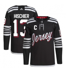 Men New Jersey Devils 13 Nico Hischier 2021 2022 Black Stitched Jersey