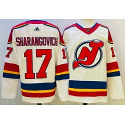 Men New Jersey Devils 17 Yegor Sharangovich White 2022 23 Reverse Retro Stitched Jersey