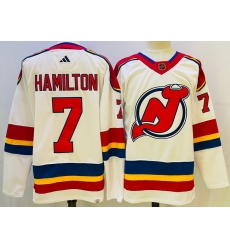 Men New Jersey Devils 7 Dougie Hamilton White 2022 23 Reverse Retro Stitched Jersey