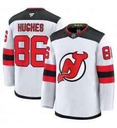 Men New Jersey Devils 86 Hughes Fanatics White 2024 25 Away Stitched Hockey Jersey