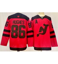 Men New Jersey Devils 86 Jack Hughes Red 2024 25 With A Patch Stitched Hockey Jersey