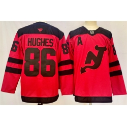 Men New Jersey Devils 86 Jack Hughes Red 2024 25 With A Patch Stitched Hockey Jersey