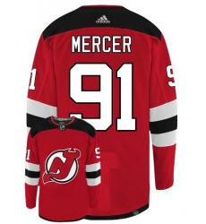 Men New Jersey Devils Dawson Mercer #91 Adidas Red Authentic NHL Hockey Jersey