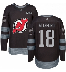 Mens Adidas New Jersey Devils 18 Drew Stafford Authentic Black 1917 2017 100th Anniversary NHL Jersey 