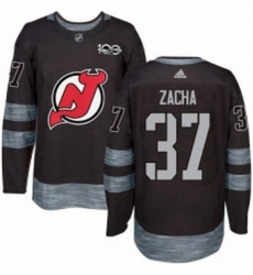 Mens Adidas New Jersey Devils 37 Pavel Zacha Authentic Black 1917 2017 100th Anniversary NHL Jersey 