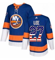 Mens Adidas New York Islanders 27 Anders Lee Authentic Royal Blue USA Flag Fashion NHL Jersey 