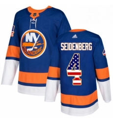 Mens Adidas New York Islanders 4 Dennis Seidenberg Authentic Royal Blue USA Flag Fashion NHL Jersey 