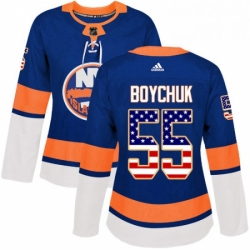 Womens Adidas New York Islanders 55 Johnny Boychuk Authentic Royal Blue USA Flag Fashion NHL Jersey 