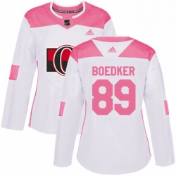 Womens Adidas Ottawa Senators 89 Mikkel Boedker Authentic White Pink Fashion NHL Jersey 