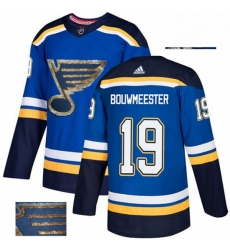 Mens Adidas St Louis Blues 19 Jay Bouwmeester Authentic Royal Blue Fashion Gold NHL Jersey 