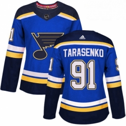 Womens Adidas St Louis Blues 91 Vladimir Tarasenko Authentic Royal Blue Home NHL Jersey 