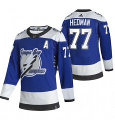 Men Tampa Bay Lightning 77 Victor Hedman Blue Adidas 2020 21 Reverse Retro Alternate NHL Jersey