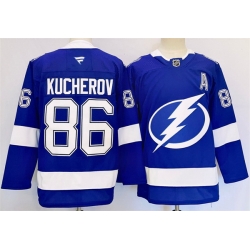 Men Tampa Bay Lightning 86 Nikita Kucherov 2024 25 Blue Stitched Jersey