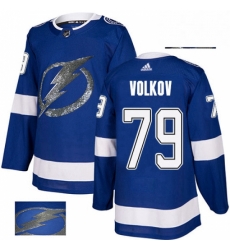 Mens Adidas Tampa Bay Lightning 79 Alexander Volkov Authentic Royal Blue Fashion Gold NHL Jersey 