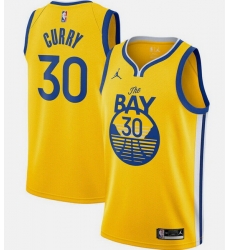 Men Golden State Warriors  30 Stephen Curry Yellow Statement Edition Stitched Basketball Jersey